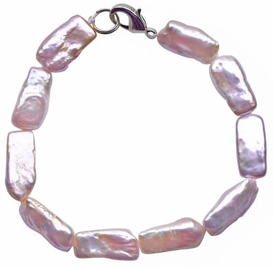 Zoetwaterparel armband Pearl Rectangle Pink - echte parels - sterling zilver (925) - handgeknoopt - roze - zilver - sieraden zakje