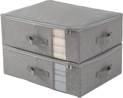 Opbergzakken - Opbergbakken - Kleding Organiseren - Transparant Raam - 2 Pack - Lichtgrijs