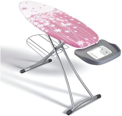 Grote Strijkplank 125 x 45 cm met Wasrek en Strijkijzerhouder - Roze