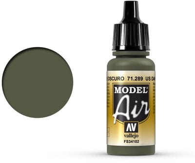 Vallejo Hobbyverf Acrylverf - 71289 Model Air US Dark Green - Acryl Verf flesje - 17 ml