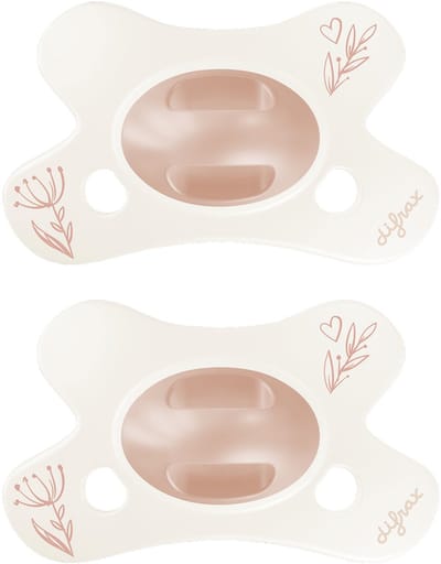 Difrax Fopspeen Natural - 0 tot 6 Maanden - Hartje - Roze Hartjesprint - 2 Stuks