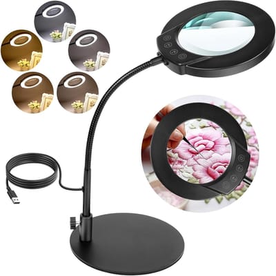 10x Vergrootglas met Licht en Statief, 5 Kleuren, Oneindig Dimbare LED Bureau Lamp voor Hobby, Schilderen, Lezen en Handwerken