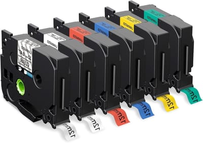6x Compatibele Label Tape voor Brother P-touch 12mm - Ideaal voor Labelen, Organiseren en Kantoorbenodigdheden