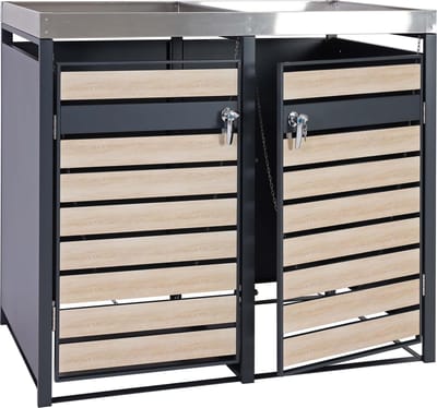 2-tankkast met plantenbak MCW-J81, uitbreidbaar, 125x132x80cm metaal 47kg, antraciet ~ beukenhout look