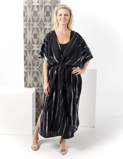 Donne del Sole - Kimono Ana - Zwart/crème - Strandkimono - Maat S/M