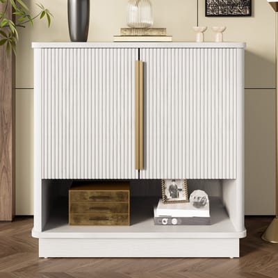 VVBV Schoenenkast 60x40x61 cm - 2 Deuren, Open Vakken, Smal Model, Ruimtebesparend - Hout Wit/Goud - Voor Hal en Entree