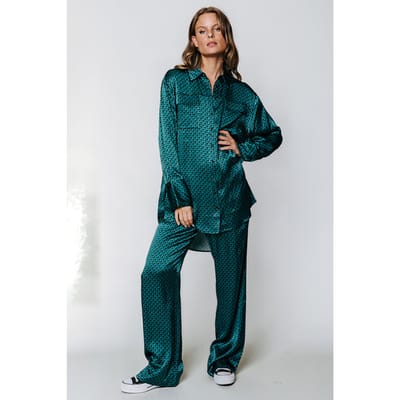 Colourful Rebel Jada Allover Cr Satin Straight Pants Dark Green Maat: S | Straight Broeken Outlet | Dames | Groen