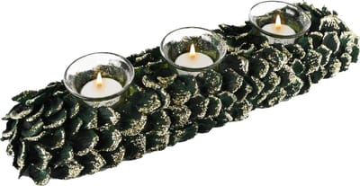 Dekoratief | Tafelstuk lang m/blaadjes, groen/goud, 39x11x8cm | A245519