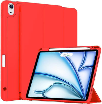 CaseMania Bookcase hoesje geschikt voor Apple iPad Air 11 inch (M2-M4) - Effen Rood - Kunstleer
