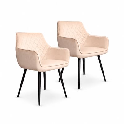 DS4U® - Ravi eetkamerstoel - Set van 2 - Ivoor - Velvet - Met armleuning