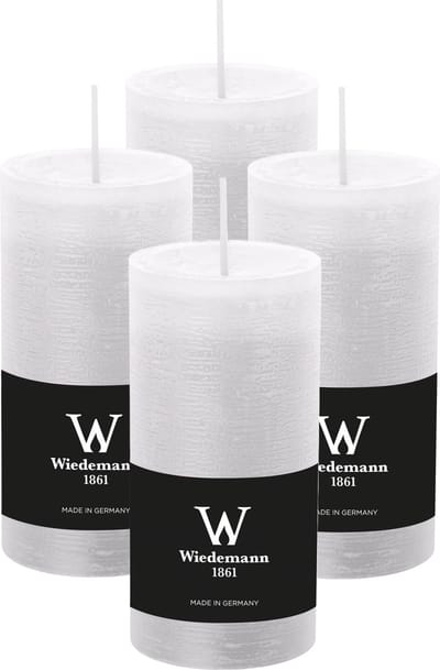 Wiedemann Cilinderkaars/stompkaars - 4x - rustieke kaars - wit - 6 x 12 cm - 42 branduren