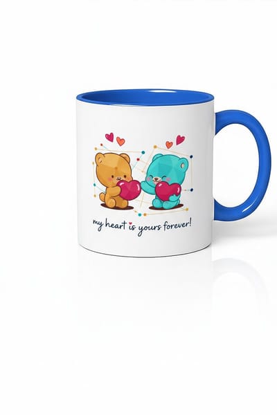 Liefdes Beren Mok – Mijn Hart Is Van Jou Voor Altijd! – Romantische Koffiemok met Blauwe Rand