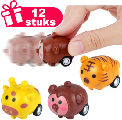 Henbrandt - 12 Stuks Terugtrek Jungle Dieren - Beestjes met Pullback Motor - Traktatie uitdeelcadeautjes voor kinderen & peuters - Traktaties en kinderverjaardagen - Klein grabbelton speelgoed voor in traktatie uitdeelzakjes