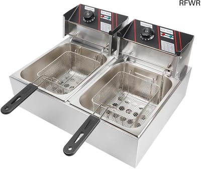 RFWR® Professionele dubbele tank elektrische friteuse 2500 W - Roestvrij staal, thermostaat 60-200 °C, afneembare onderdelen