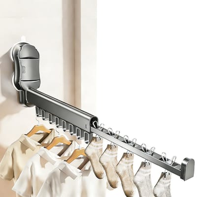 Droogrek - Kledingrek - Wasrek - Kledingroede - Kledingstang - Wanddroogrek - Droogrek muur - Hangdroogrek - Wasrek hangend - Wasrek muur - Wandkapstok - Inklapbaar - 58cm
