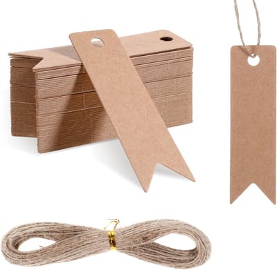 Dailygoods- Cadeauhangers 100 stuks - Kraftpapier 2 x 7 cm - Jute koord 20 m - Blanco labels - Bruin - Voor bruiloft/Kerstmis - Cadeaulabels