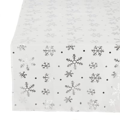 Springos Tafelkleed -Kerst - Sneeuwvlokken- Wit - Polyester - 220 x140 CM