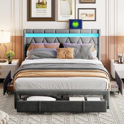 Tweepersoonsbed met Opbergkist en Hoofdeinde - 160x200 cm - Inclusief 4 Laden