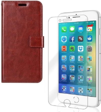 Bookcase Geschikt voor: iPhone 7 Plus / 8 Plus - Bruin - portemonee hoesje + 2X Tempered Glass Screenprotector