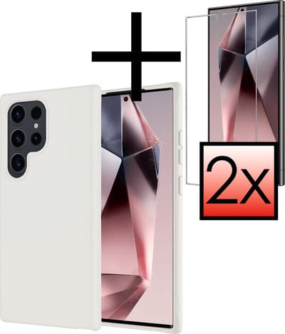 Hoesje - Met 2x Screenprotector - Geschikt voor Samsung Galaxy S24 Ultra - Sterk & Shockproof - Back Cover - Siliconen Case - Telefoon Hoes - Wit