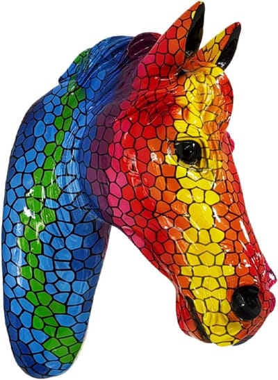 Paardenkop Wanddecoratie - Beeldje Hars - Interieur Verfraaien - Handgeschilderd Realistisch - 32.5 x 24 cm - Niet gespecificeerd