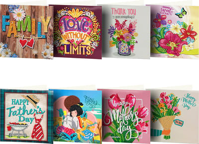 Diamond painting kaartenset - Wenskaarten - diamond painting volwassenen - 8 stuks inclusief envelop - Moederdag - Vaderdag - Valentijn - Liefde - diamond painting pakket volledig