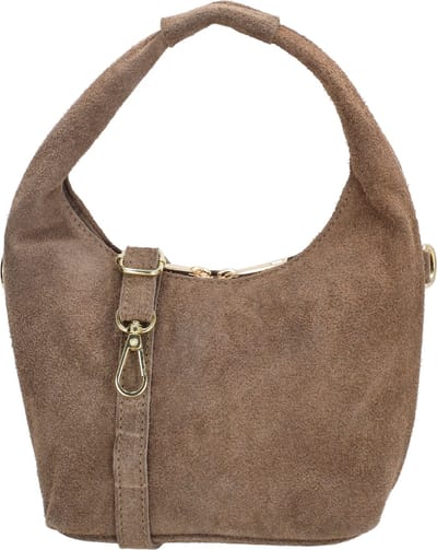 Charm London Anna Handtas - Crossbody - Schoudertas - Suede - Verstelbare/Afneembare Schouderband - Leren Dames Tas - Donkertaupe