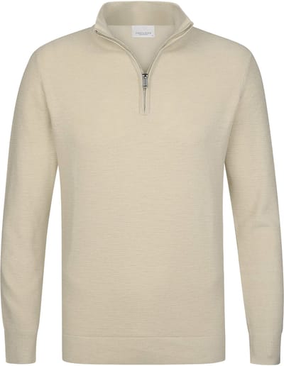 Profuomo heren trui katoen - slim fit trui met korte rits - off white