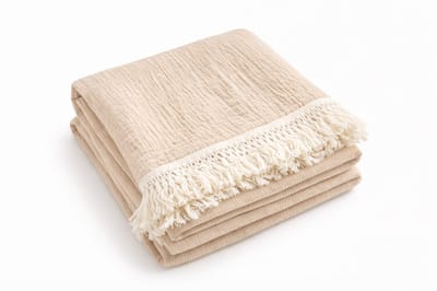 Twisted Peach® | Hydrofiele doek Franjer | Beige | Katoen | Kind | Baby | 100 x 120 | Kraamcadeau