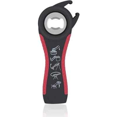 Potopener 5-in-1 Multifunctioneel Antislip Blikopener Flesopener Kit met Siliconen Handvat Keukenaccessoires Flesopener black