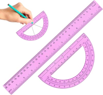 Liniaal en gradenboog - Meetset - Nauwkeurig Meten - Verbeterde zichtbaarheid - 30 cm liniaal - Roze