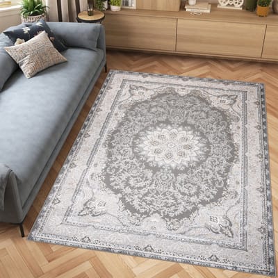 Tapiso Hera Vloerkleed Lichtgrijs Vintage Oosters Tapijt Maat- 80x150