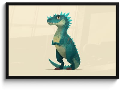 Poster in lijst - Fotolijst 90x60 cm - Posters - Dinosaurus - Turquoise - Stekels - Posterlijst zwart - Decoratie - Wanddecoratie woonkamer - Muurdecoratie slaapkamer