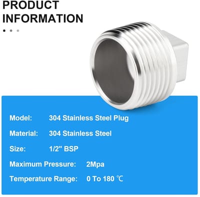 Dailygoods- Plug 1/2" BSP Buitenvierkant - 10 Stuks - Roestvrij Staal - Fitting - Lekvrije Verbinding - Duurzaam Ontwerp