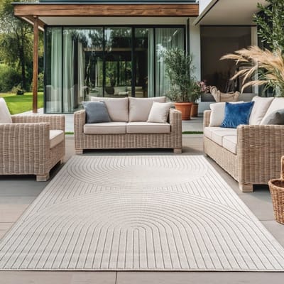 Crèmekleurig buitenkleed voor woonkamer en slaapkamer, UV-bestendig, antislip, natuurlijke uitstraling 120x170 cm