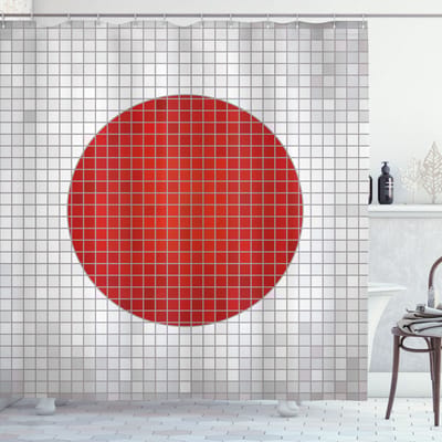 New Bed, Abstract Ovale vorm in mozaïekstijl Douchegordijn Badkamer Decor Set met Haakjes, 175 cm B 180 cm L