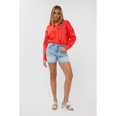 EsQualo Blouse 3d Circled Embroidery Red Orange Größe: 34 | Longsleeves Outlet | Damen | Rot