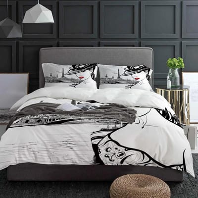 Parijs Seine Vrouw Eiffeltoren Rode Lippen Beddengoed Set 3 stuks Dekbedovertrek Kussensloop Dekbedhoes Tweepersoons Bed Set Huis Textiel 140x200cm 3pcs
