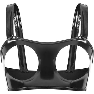 S-3XL Natte Look PVC Crop Tops Glanzend PU Leer Uitgesneden Buste Bustier Tanktop Panty's Sexy Cropped Clubwear Croptop Camisole Vest L black