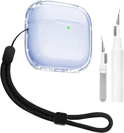 Transparante Beschermhoes voor AirPods 4 met Schoonmaakset, Zachte TPU, Handriem, Draadloos Opladen en Schokbestendig (Blauw)