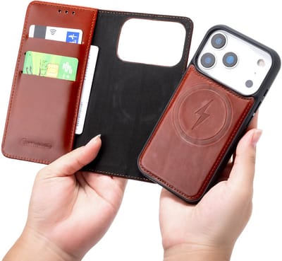 CaseMania Bookcase hoesje geschikt voor iPhone 17 Pro Max - Effen Cognac - Leer - 2-in-1 Magnetisch Uitneembaar Design - Compatible met MagSafe
