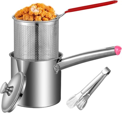 2 Litre Diep Fryer - Diep Fryer met Zeef - 304 RVS - Oliefilter - Pot met Klem en Deksel - Vetcontainer - RVS - Baconvet voor Opslag - Kookvet
