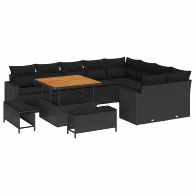vidaXL - Tuinbank - Set - 13 - st - 12-Aantal - zitplaatsen - Zwart - poly - rattan