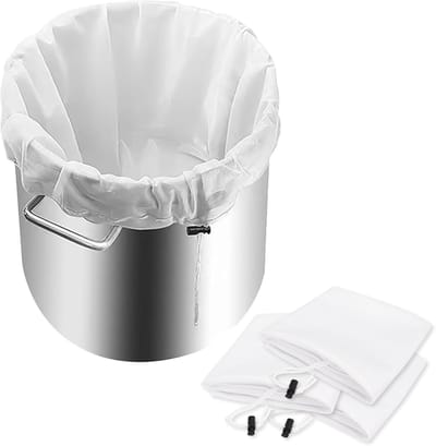 Verpakking van 4 extra grote brouwzakken van 64,5 x 58,6 cm, herbruikbare fijnmazige zeefzak, Trekkoordfilterzakken voor het brouwen van bier, cider, mede, wijnmaakbenodigdheden, brouw in één zak, Fijnmazige zakken - Cyslmuk®