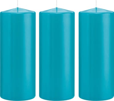 Trend Candles Cilinderkaars/stompkaars - 3x - turquoise - 8 x 20 cm - 119 branduren - horeca kaarsen