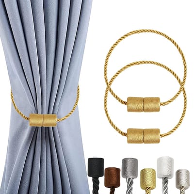 La'Moussawi ® Innovatieve Magnetische Gordijnhouders met Sterke, Vernikkelde Magneten en Decoratief Gevlochten Touw
