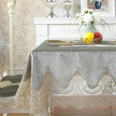 Tafelkleed Wit Goud Fluweel Rechthoekig Tafelkleed Luxe Geborduurd Kant Europa Tafelkleden Voor Eettafel Stoelhoes Huis 90x150cm gray