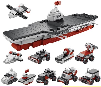 Ultiluxe® Bouwset Schip - 10 in 1 - Constructie speelgoed set - Bouwpakket voor Kinderen - Speelgoedboot - Oorlogsschip - Grijs/rood/zwart
