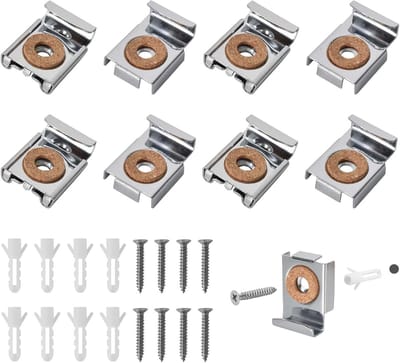 Set van 8 Spiegelsupports voor Zware Spiegels, Veerbelaste Hangsystemen, Clipset met Bevestigingen voor Badkamer- en Kamer spiegels