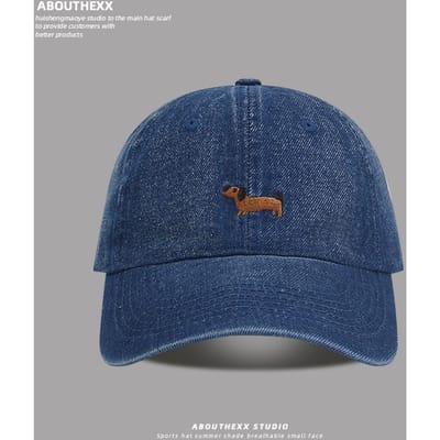 Casquette de Baseball en Denim Brodé Dachshund Printemps Été pour Femmes Réglable Protection Solaire Extérieure Loisirs Haut Doux Casquette Homme 56-58cm blue